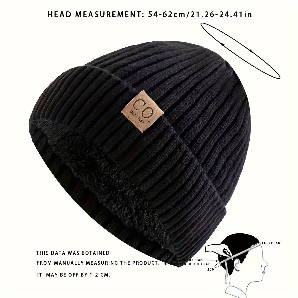 Uniseks akril qishki beanie ribli toʻqilgan va charm patch bilan