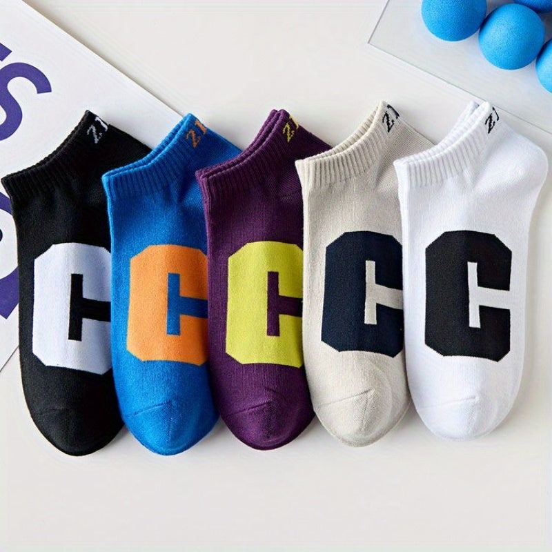 Men's Crew Socks 5/10 Pairs Letter Pattern Breathable Comfortable All Seasons