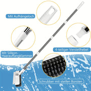 Uzoqroq cho'ziladigan pol tozalash cho'tkasi, zanglamaydigan po'latdan yasalgan tutqichi - hammom, oshxona, patio va plitka yuzalarini tozalash uchun mukammal.