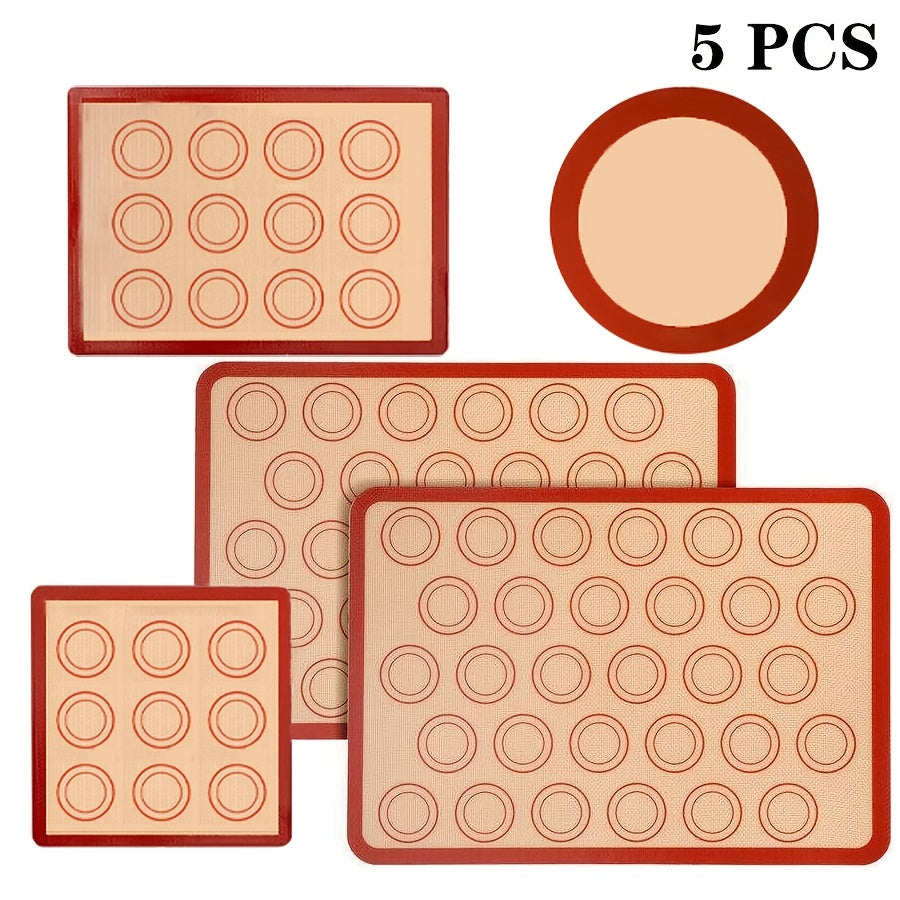Set of 5 Silicone Baking Mats Non-Stick Heat-Resistant Reusable for Cookies Cakes Pizza