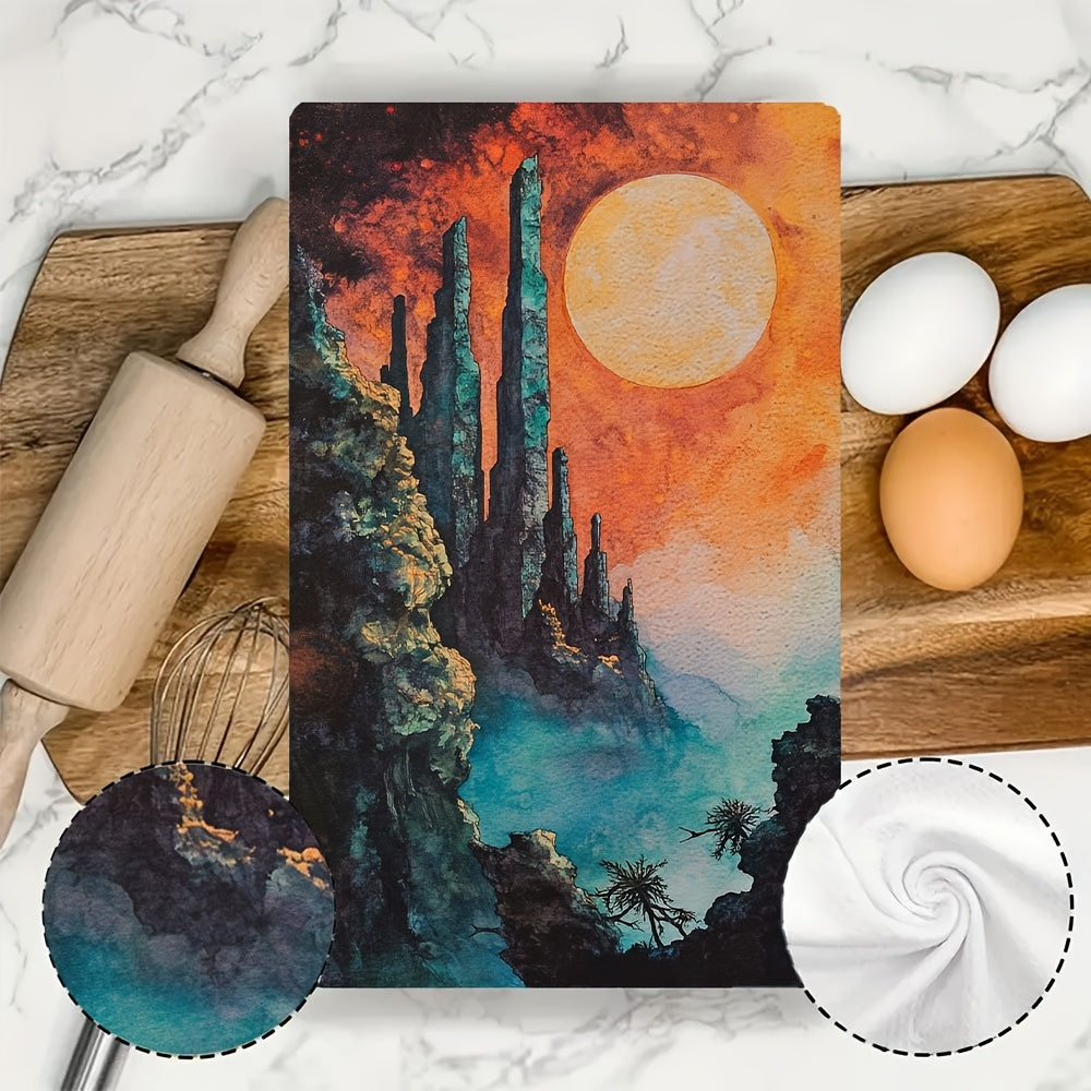 Set of 2 Space-Themed Kitchen Towels, Ultra Soft, Absorbent, 16x24 Inches