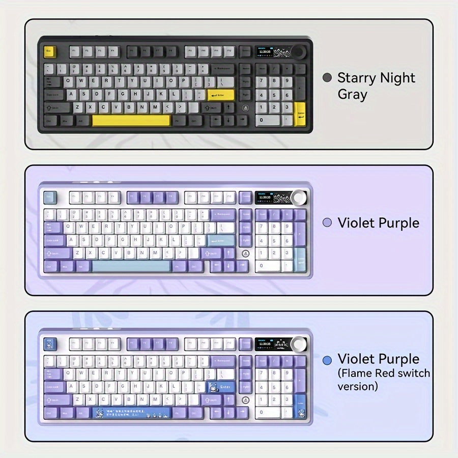 98-Key RGB Mechanical Gaming Keyboard Wireless 2.4G 5G with Volume Knob TFT Display