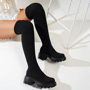 Women Gothic Boots Slip-On Platform Knee-High Chunky Heels for Concerts