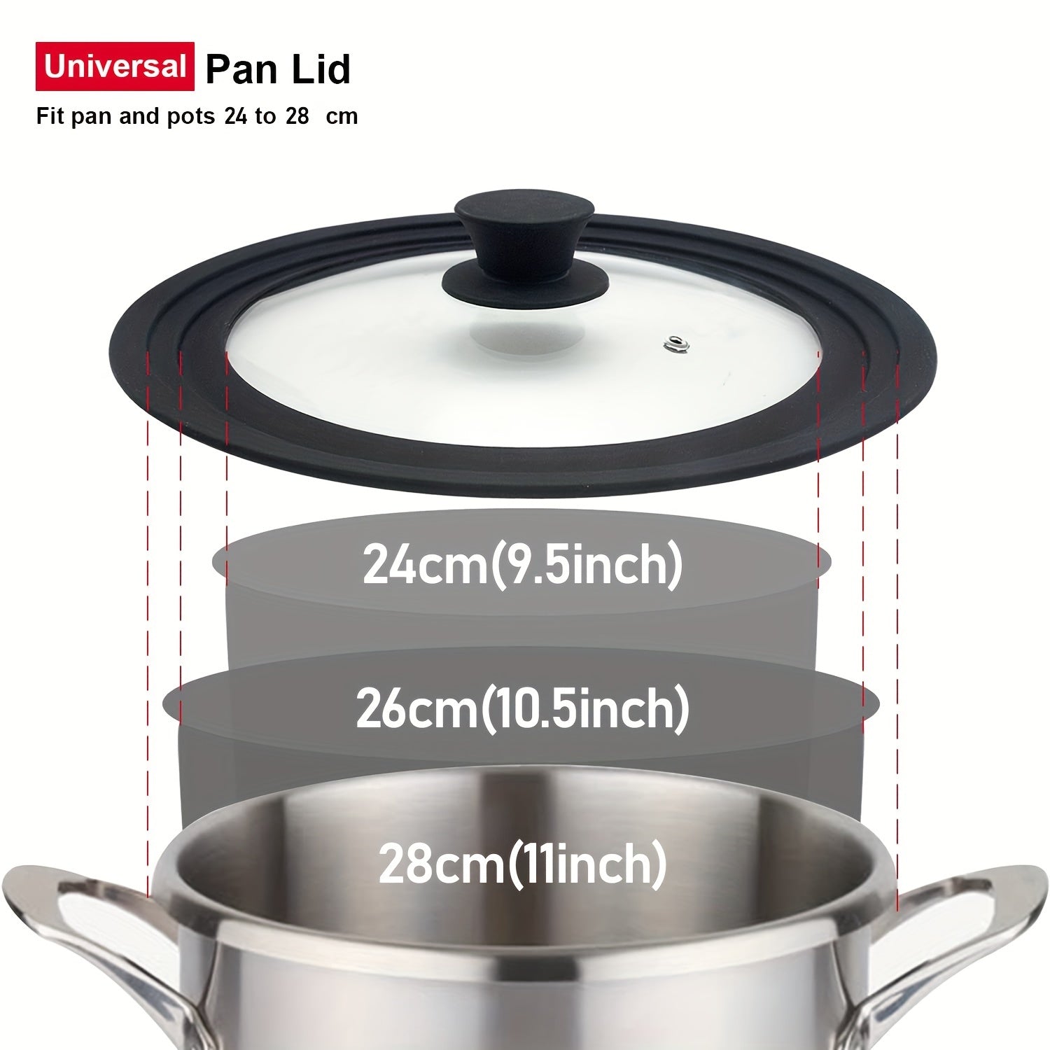 Universal Pot Lid Fits Pots Pans and Frying Pans Heat Resistant Silicone Edge Tempered Glass BPA Free Black