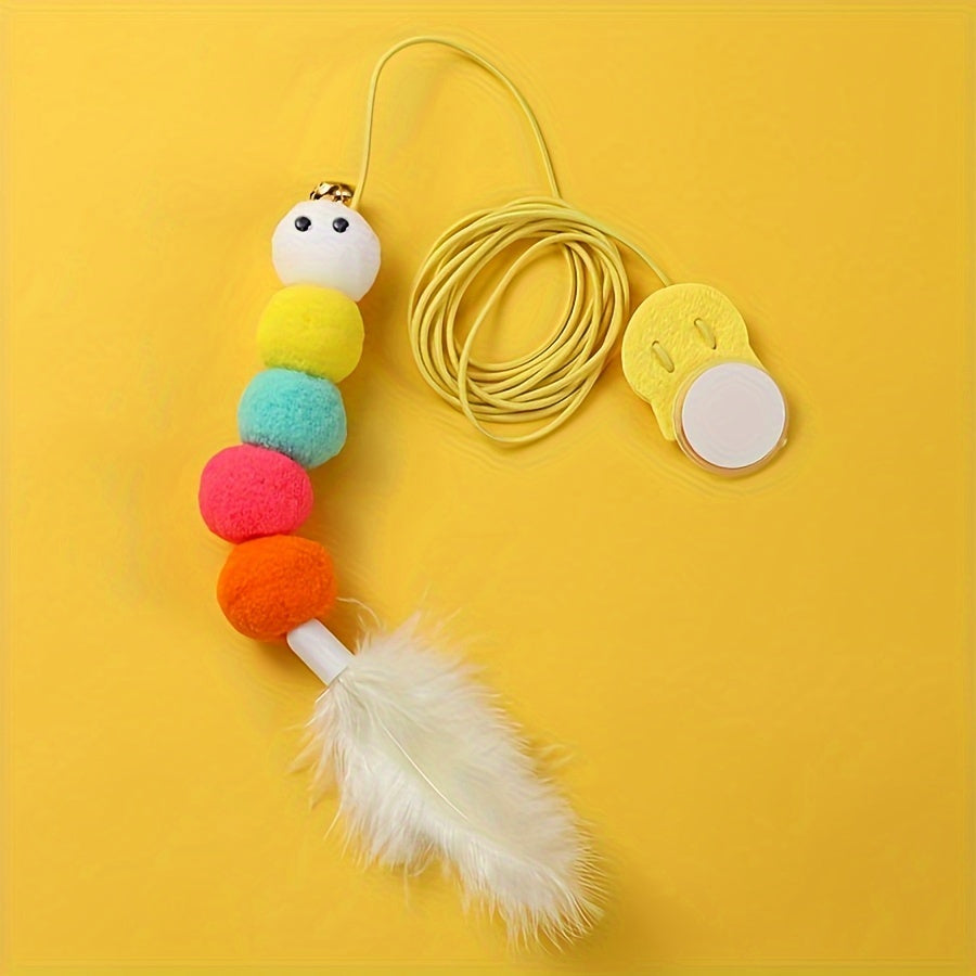 Elastic Cat Toy with Artificial Feather Bell Teasing Stick Door Hanging Swing