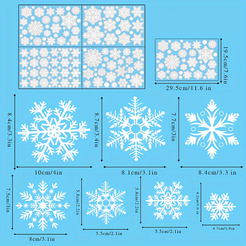 Set of 137 Christmas Snowflake Window Clings PVC Static Decals for Glass Surfaces