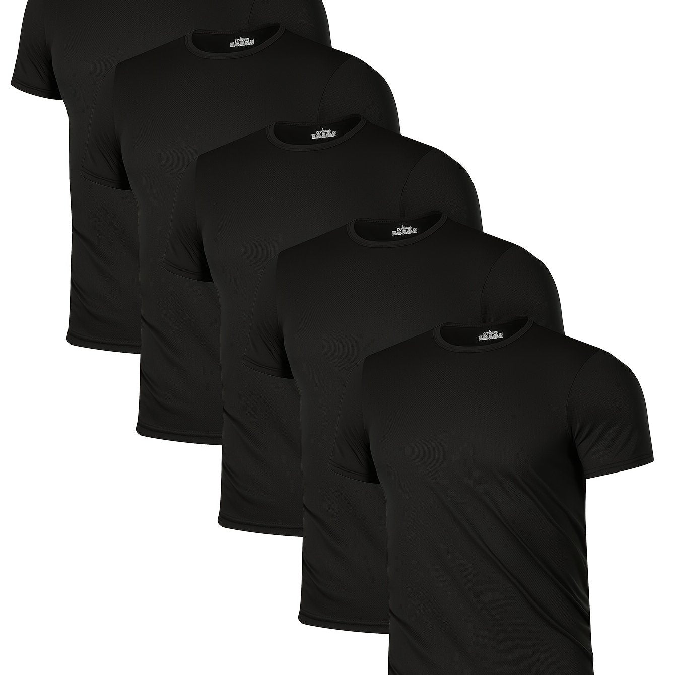 Men's Quick-Dry Running T-Shirts Short Sleeve Lightweight Polyester Black 5 Pack
