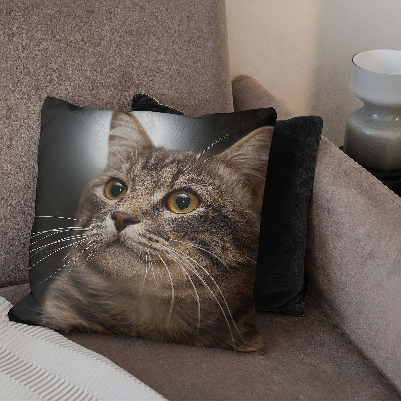 Cat Plush Pillow Cover 45.72x45.72 cm Zippered Machine Washable Short Plush Sofa Bedroom Decor