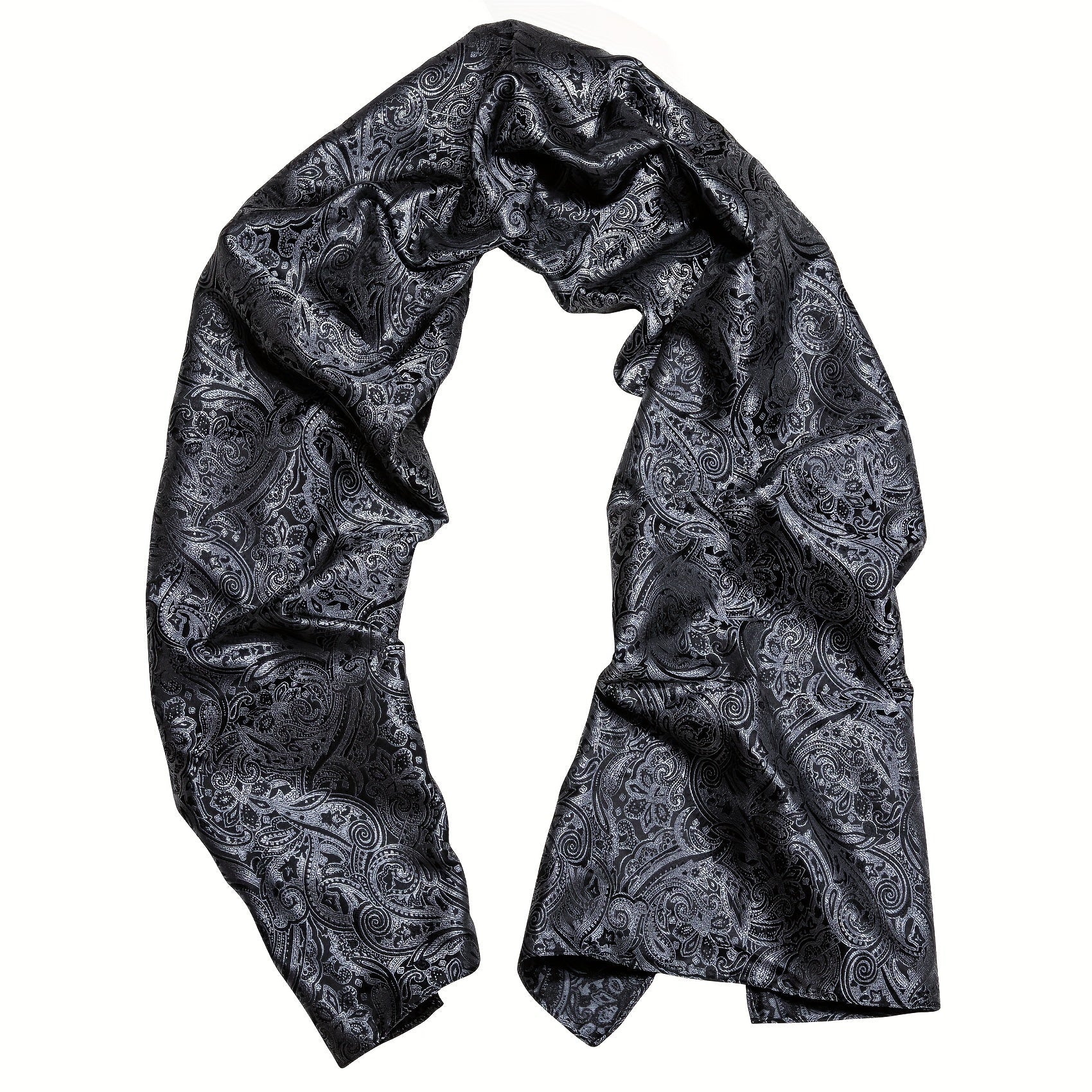 Men's Black Jacquard Paisley Floral Scarf for Autumn Winter