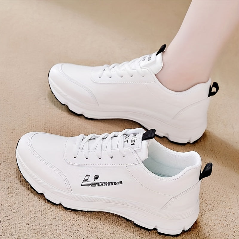 Women's White Lightweight Chunky Sneakers Low Top Casual All-Season Rubber Sole