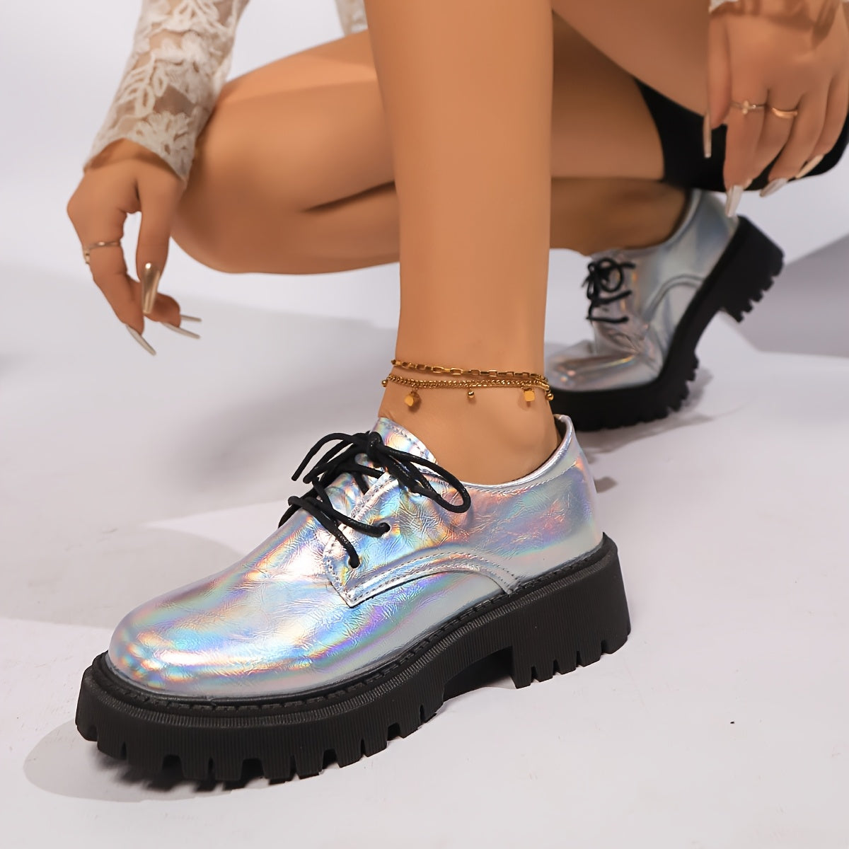 Women's Platform High Heel Boots Solid Color Lace-Up Dress Style