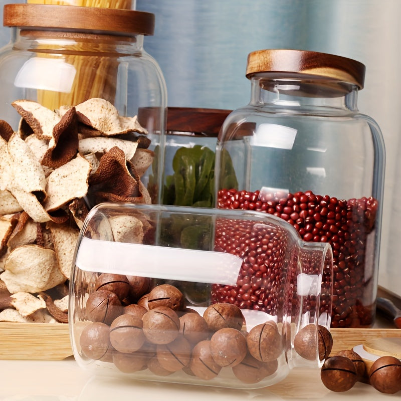 Large Glass Food Storage Jars with Airtight Wooden Lids for Kitchen Organization