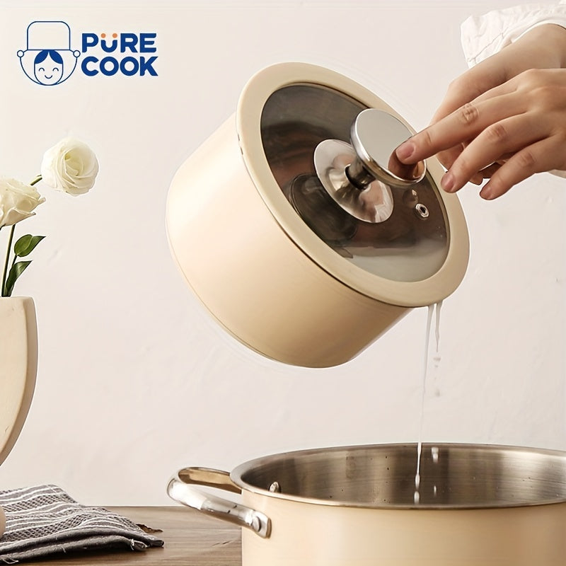 Cooking Pots Set with Glass Lids Stainless Steel Beige and White Compatible with Gas Stove