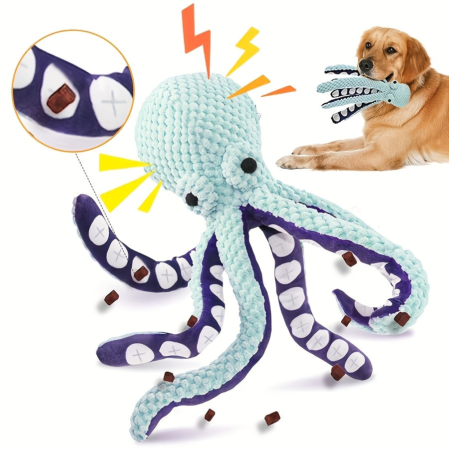 Interactive Plush Octopus Dog Toy No Batteries Squeak for All Breeds