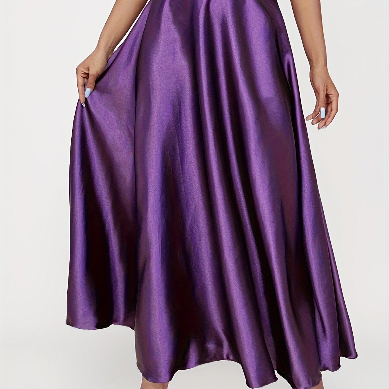 Women's Satin Midi Skirt High Waist Plus Size Solid Color