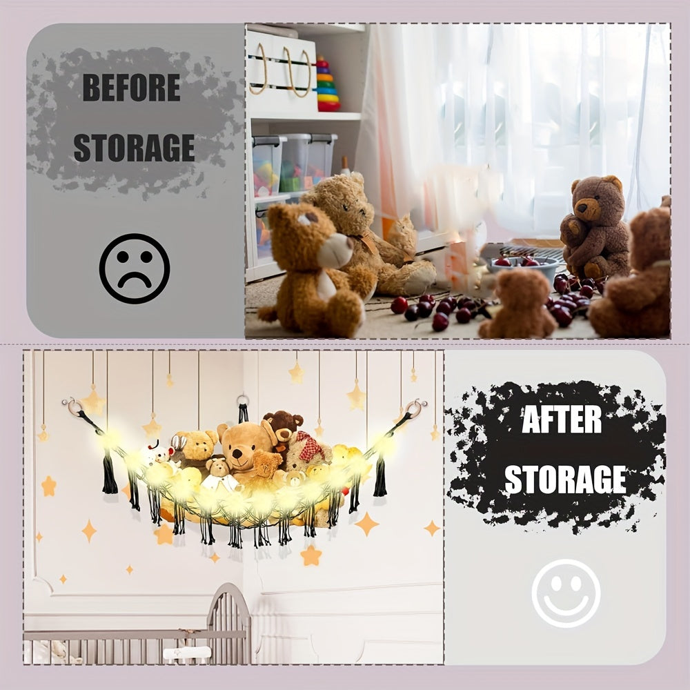 Large Capacity Black Bohemian Style Animal Hammock Hanging Net for Storage in Living Room Bedroom