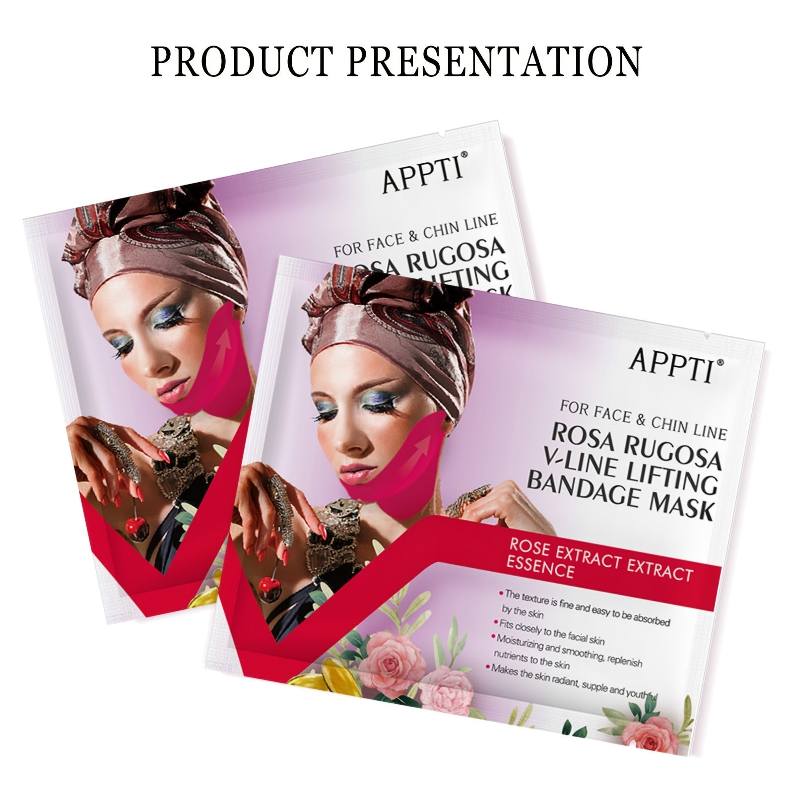 Women Men Rose Rugosa V-Line Lifting Bandage Mask for Double Chin & Jawline Contouring