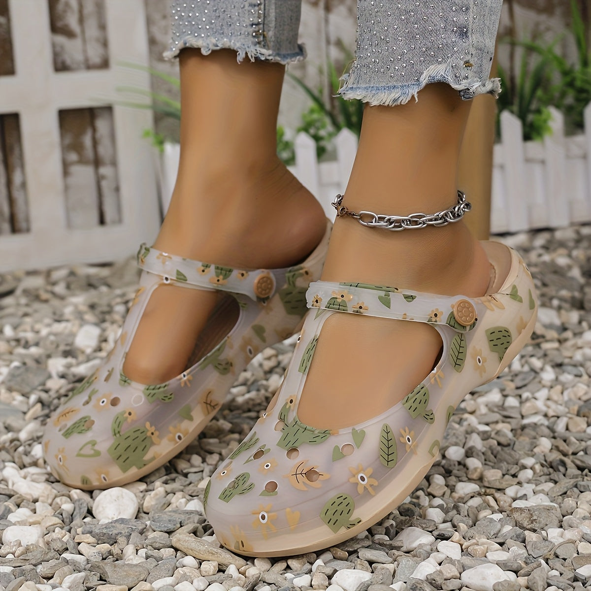 Women's Floral Print Summer Shoes Breathable EVA Open-Toe Casual Footwear