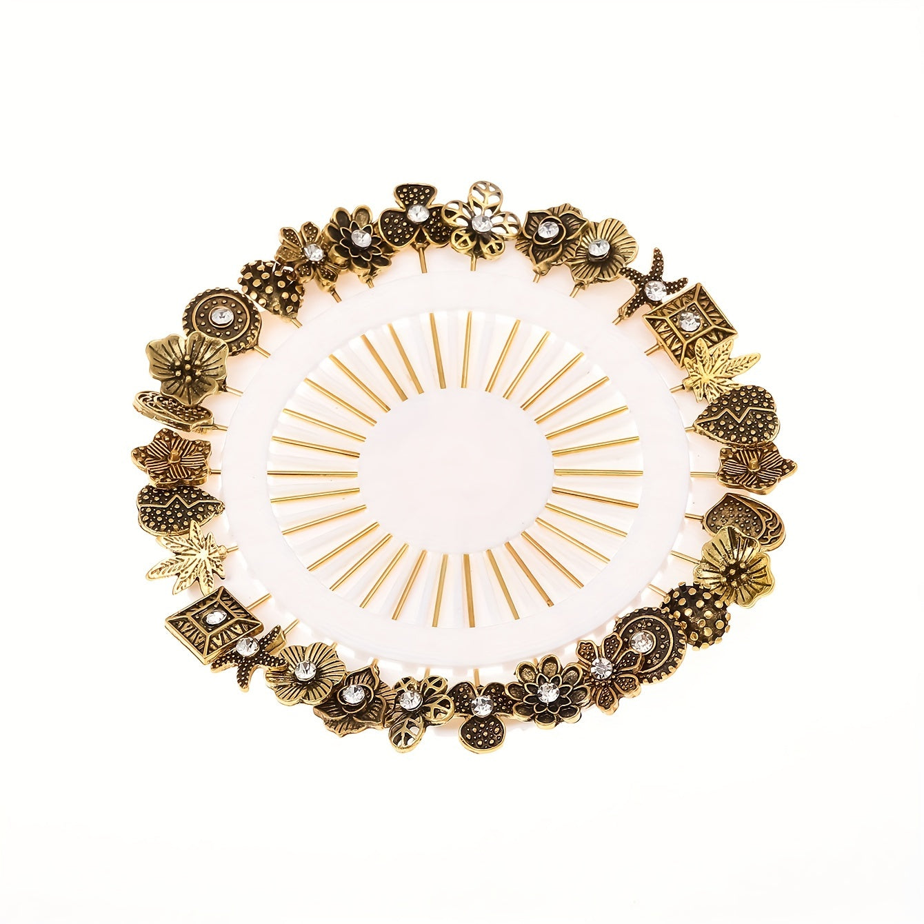 30 ta vintage uslubidagi gullar va yurak broshkalari to'plami, rux qotishmasidan yasalgan rhinestone bilan bezatilgan sharf pinlari, ta'til va har kuni kiyish uchun mukammal, ideal arab moda zargarlik aksessuari