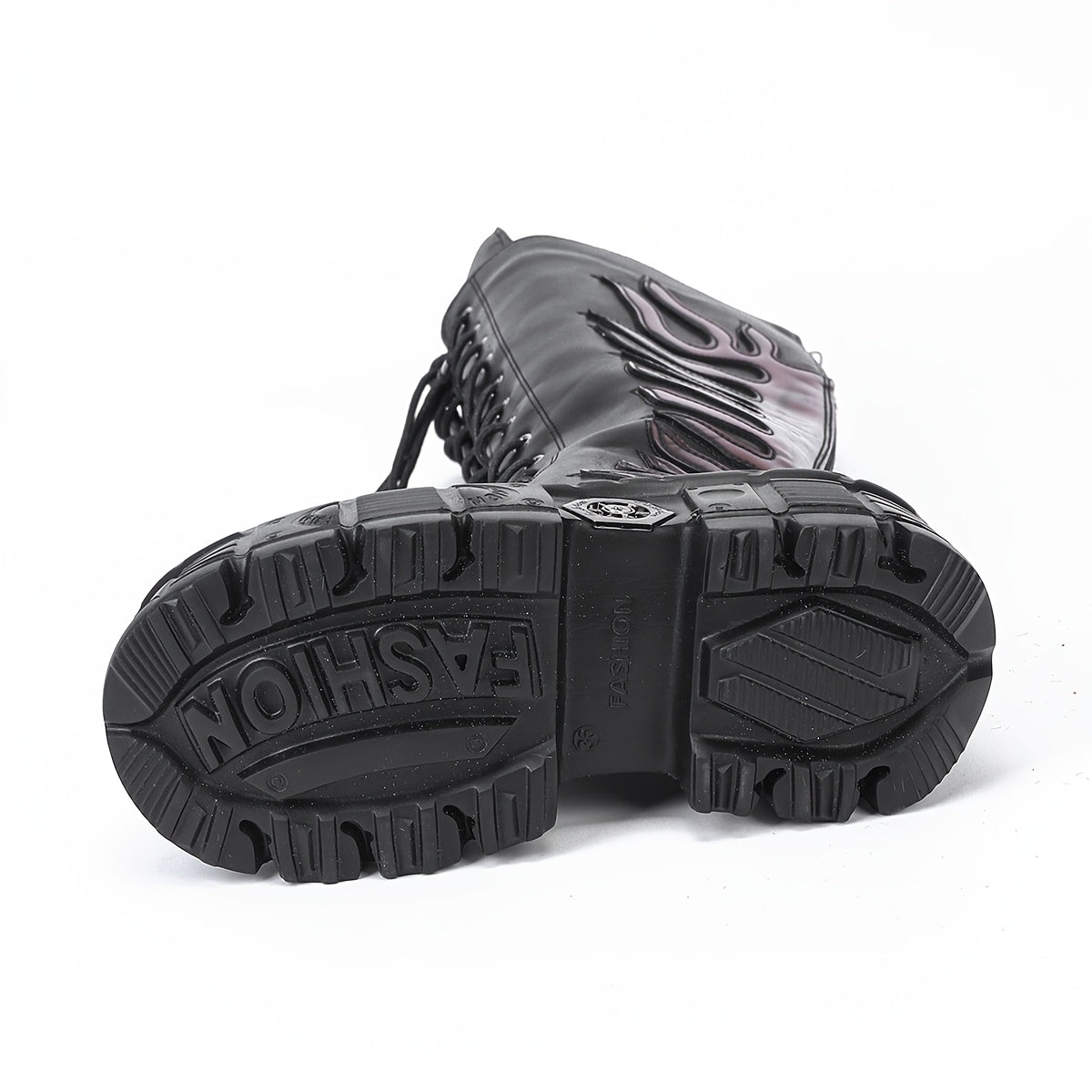 Women's Faux Leather Punk Flame Mid-Calf Platform Boots