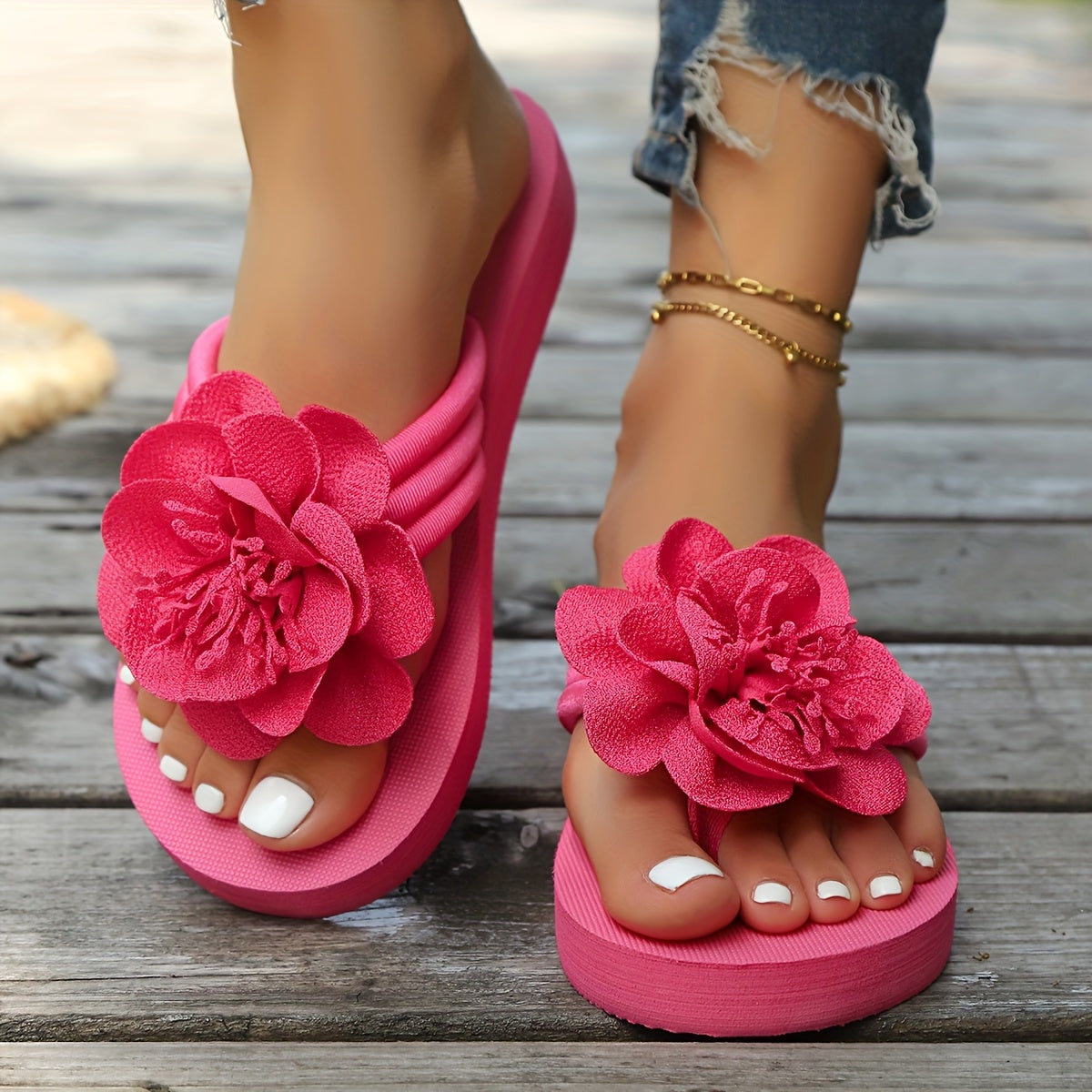 Women's Floral Flip-Flops Summer Beach Slides Casual Open Toe Sandals