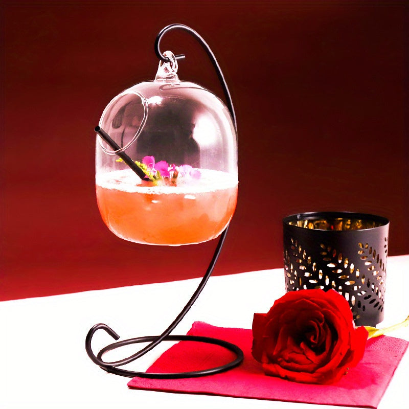 Hanging Cocktail Glass with Iron Stand 11.8oz Reusable BPA-Free Clear Drinkware