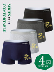 Men's Breathable Sports Boxer Briefs Set of 4 Moisture-Wicking Elastic Underwear for Active Youth