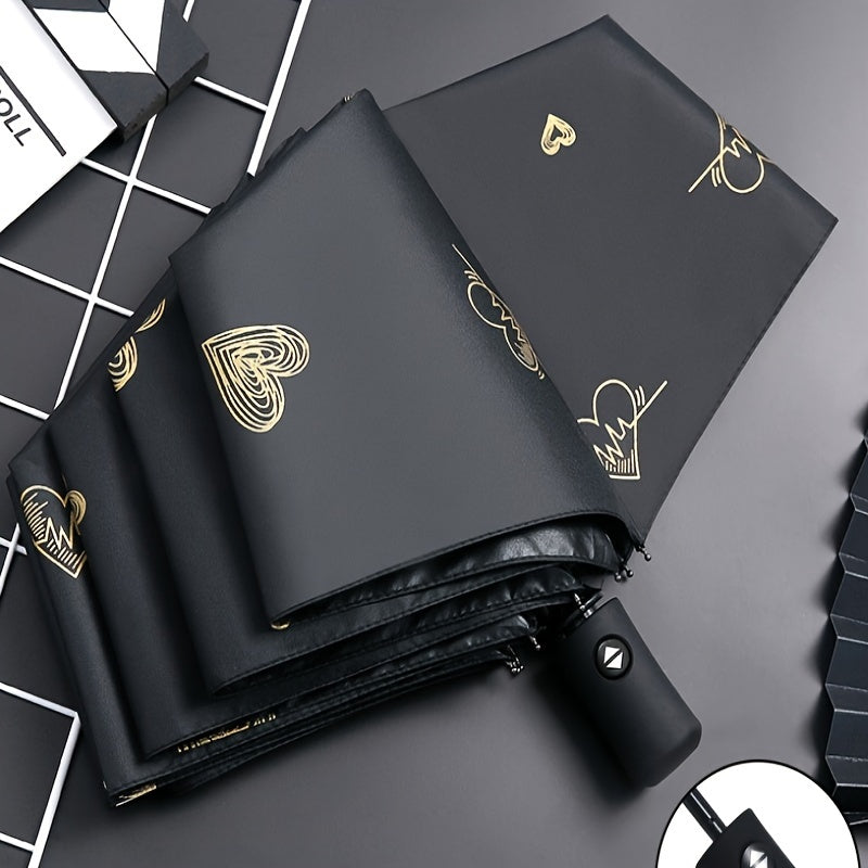 Casual Automatic Folding Umbrella Waterproof UV Protection Sun and Rain with Iron Handle