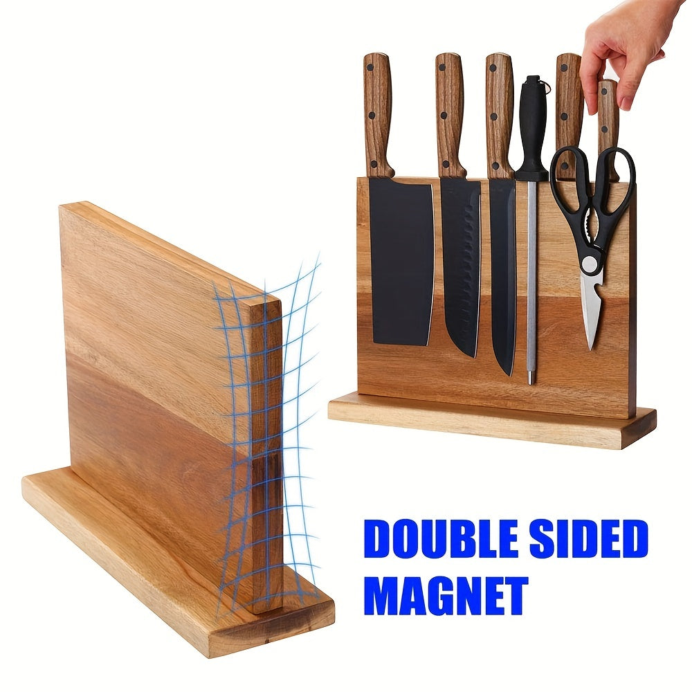 Wooden Knife Block with Magnetic Double-Sided Design Kitchen Organizer