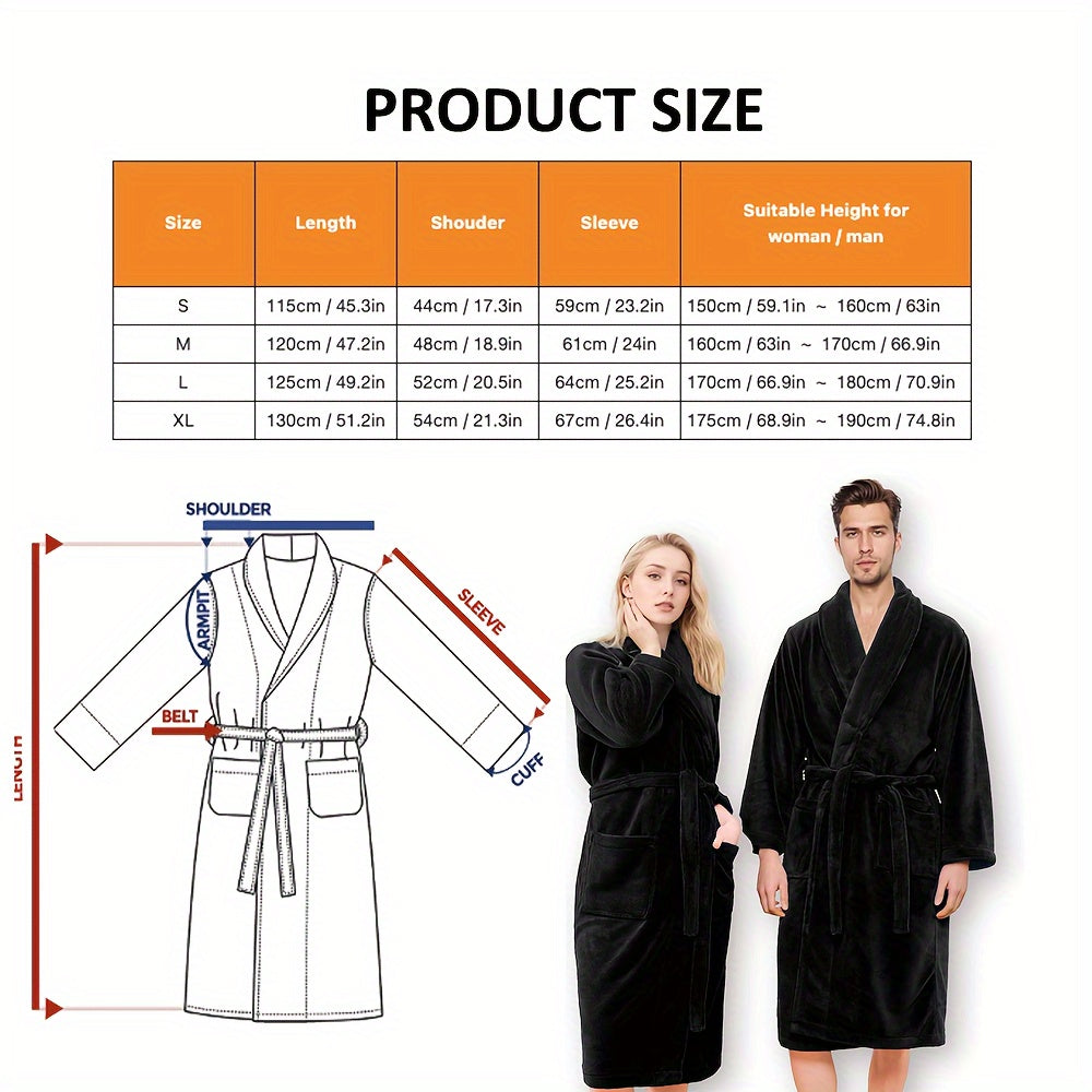 Unisex Fleece Bathrobe with Shawl Collar Soft Machine Washable