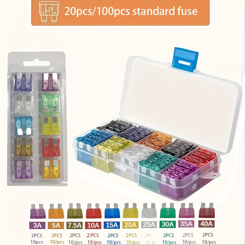 Car Auto Replacement Fuses Kit Assortment Blade Type 20 or 100 Pieces
