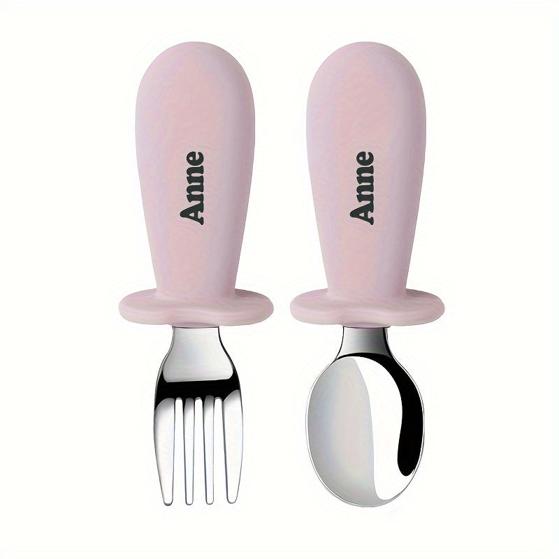 Kids Mealtime Set BPA-Free Silicone Spoon Fork Stainless Steel Personalizable Gift