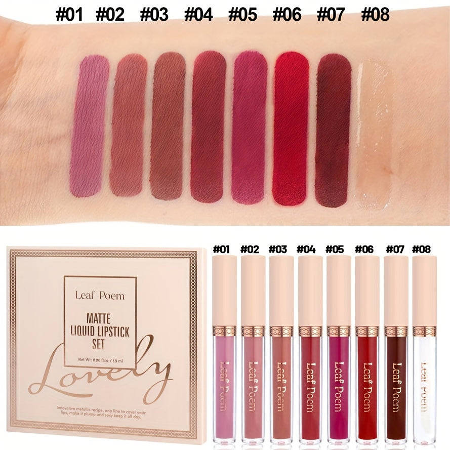 Set de labiales líquidos mate para mujer - a prueba de agua y de larga duración en marrón, rosa, púrpura y rojo