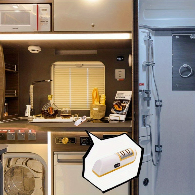 Compact electric knife sharpener for RV kitchens small easy to store fully automatic kitchen use