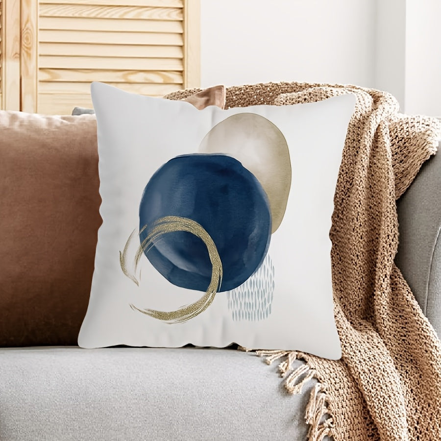 Blue Geometric Throw Pillow Cover 44x45 cm Boho Mid-Century Modern Polyester