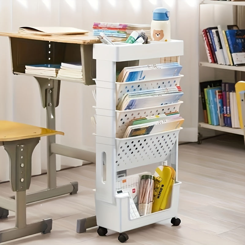 Minimalist Plastic Bookshelf on Wheels for Organizing Books and Clutter