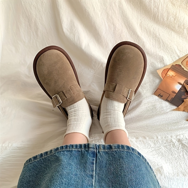 Mocasines de color sólido para mujer con suela de plataforma suave, hebilla y cinturón, ligeros y fáciles de poner