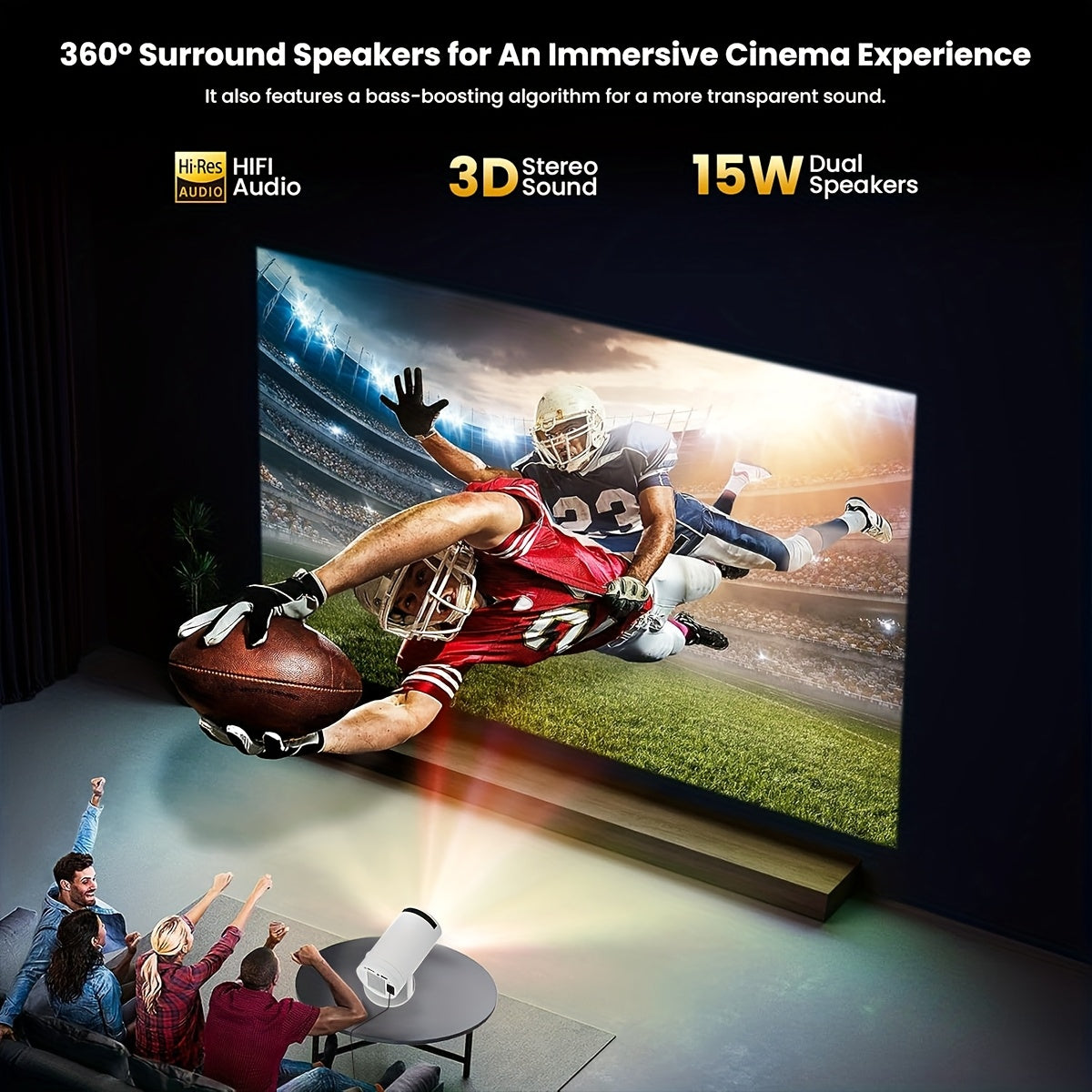 Wireless Portable 4K Projector with Android 12 and WiFi6