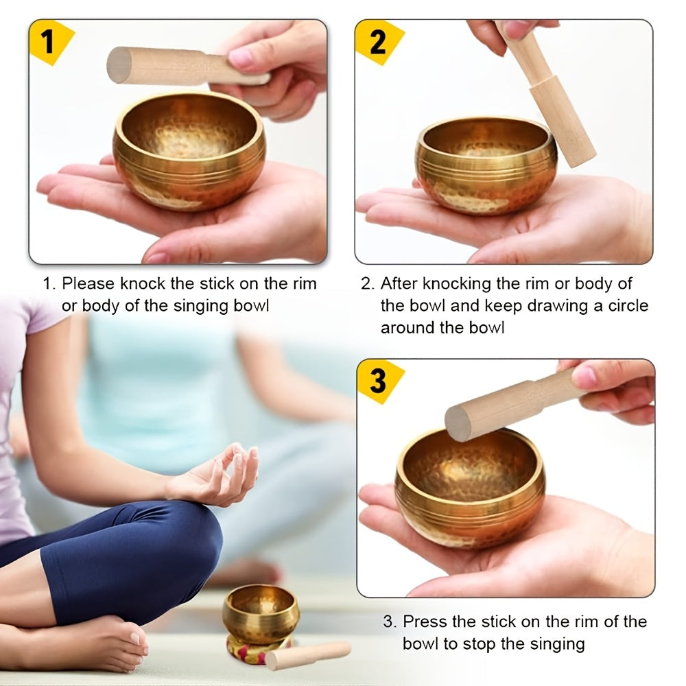 Copper Singing Bowl Set for Meditation Sound Therapy with Wooden Mallet