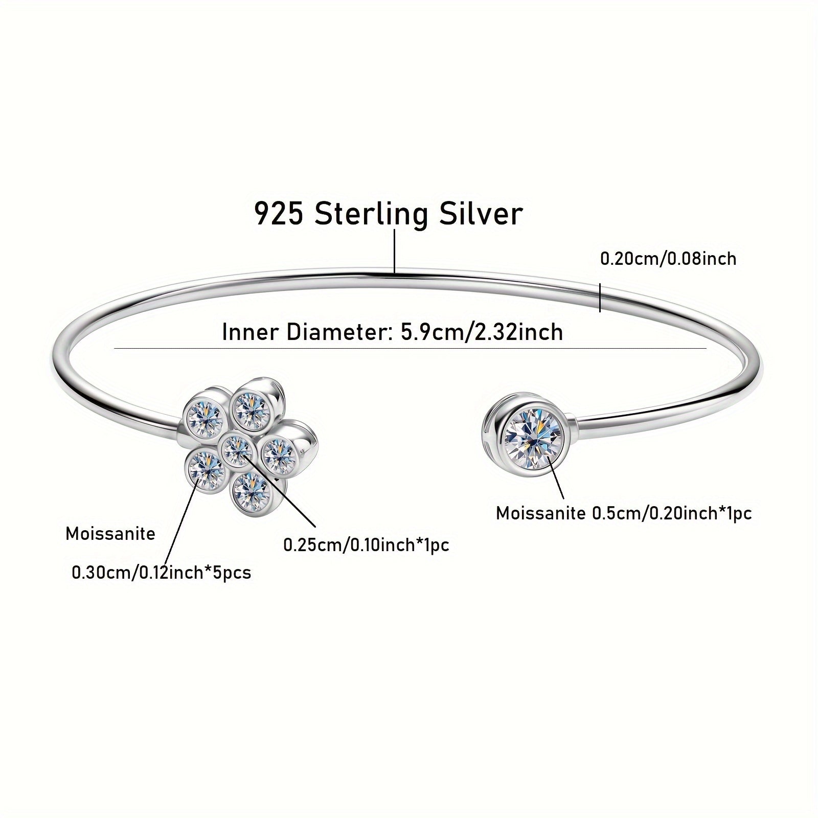 Open Cuff Bracelet for Women with Synthetic Moissanite Stones 925 Silver 14K Gold Plating April Birthstone Elegant Floral Design