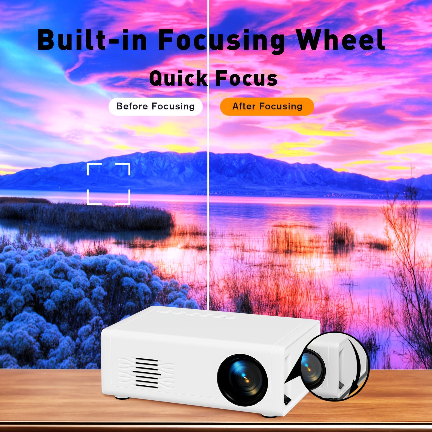 Mini Projector with Fast Focus Built-in Speaker Remote 1920x1080 Full HD 16:9