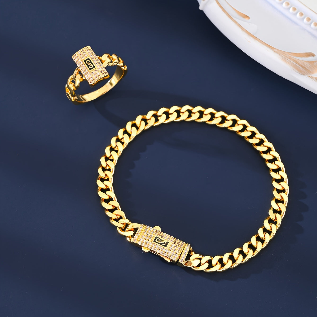 Set of 5 Zirconia Jewelry Pieces for Women Earrings Necklace Ring Bracelet Wedding Party Gift