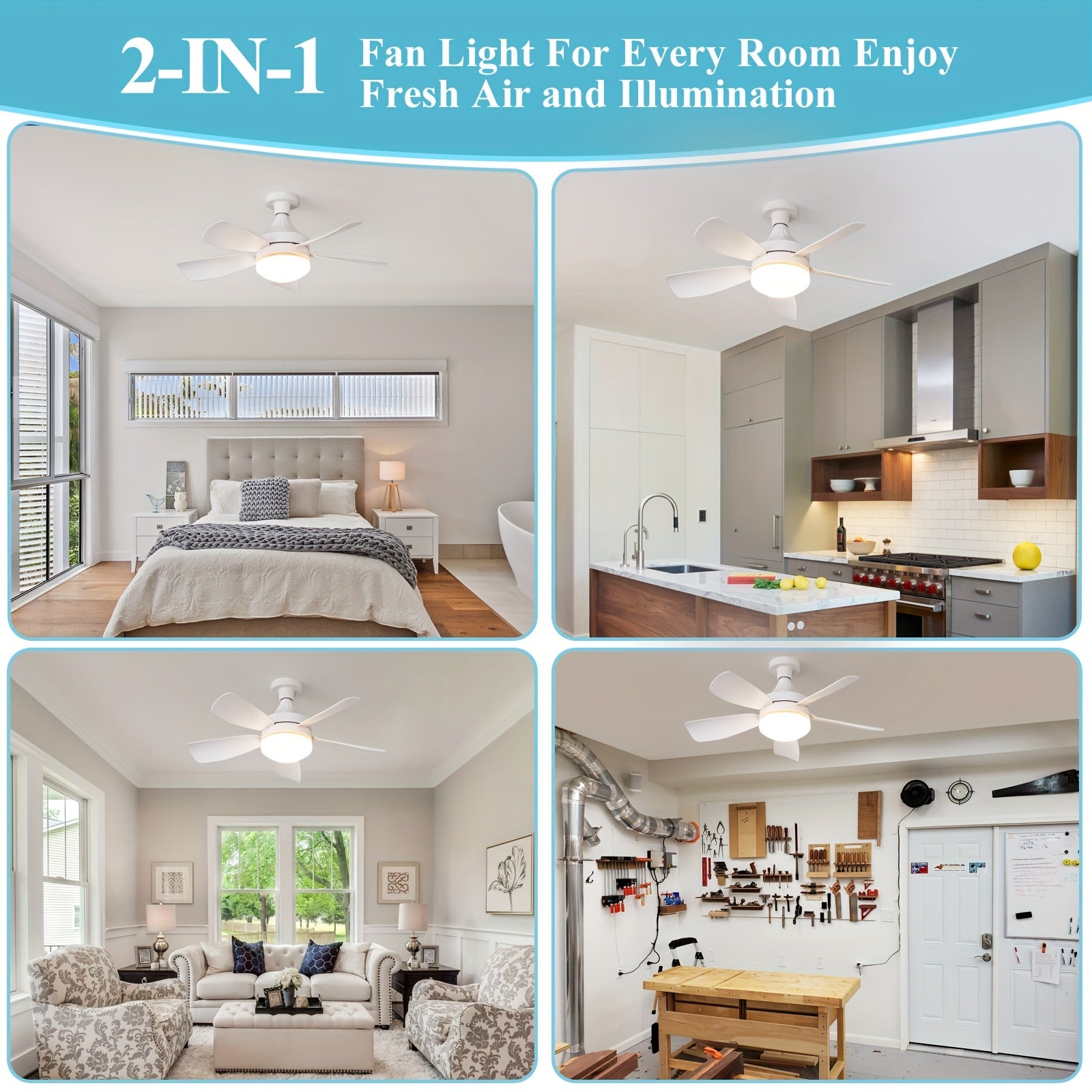 49.78cm Ceiling Fan with Light Remote Control Timer 3 Speeds 3 Color LED for Bedroom Kitchen Living Room