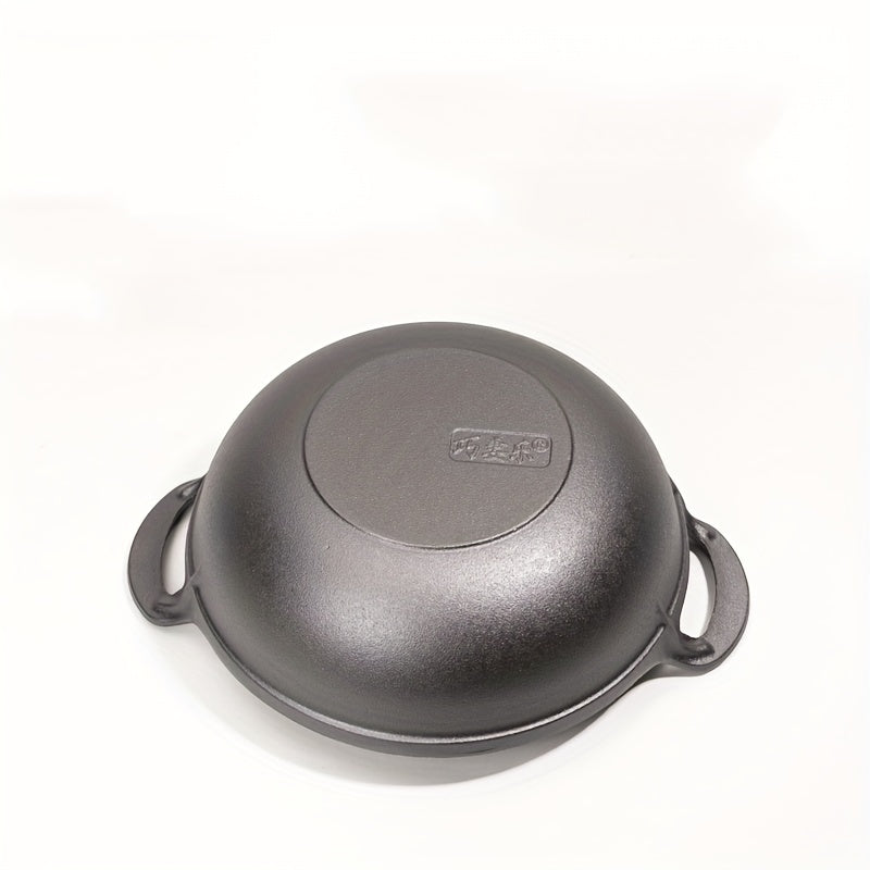 Wok chino de hierro fundido y sartén para saltear duradera, utensilios de cocina de hierro sin recubrimiento