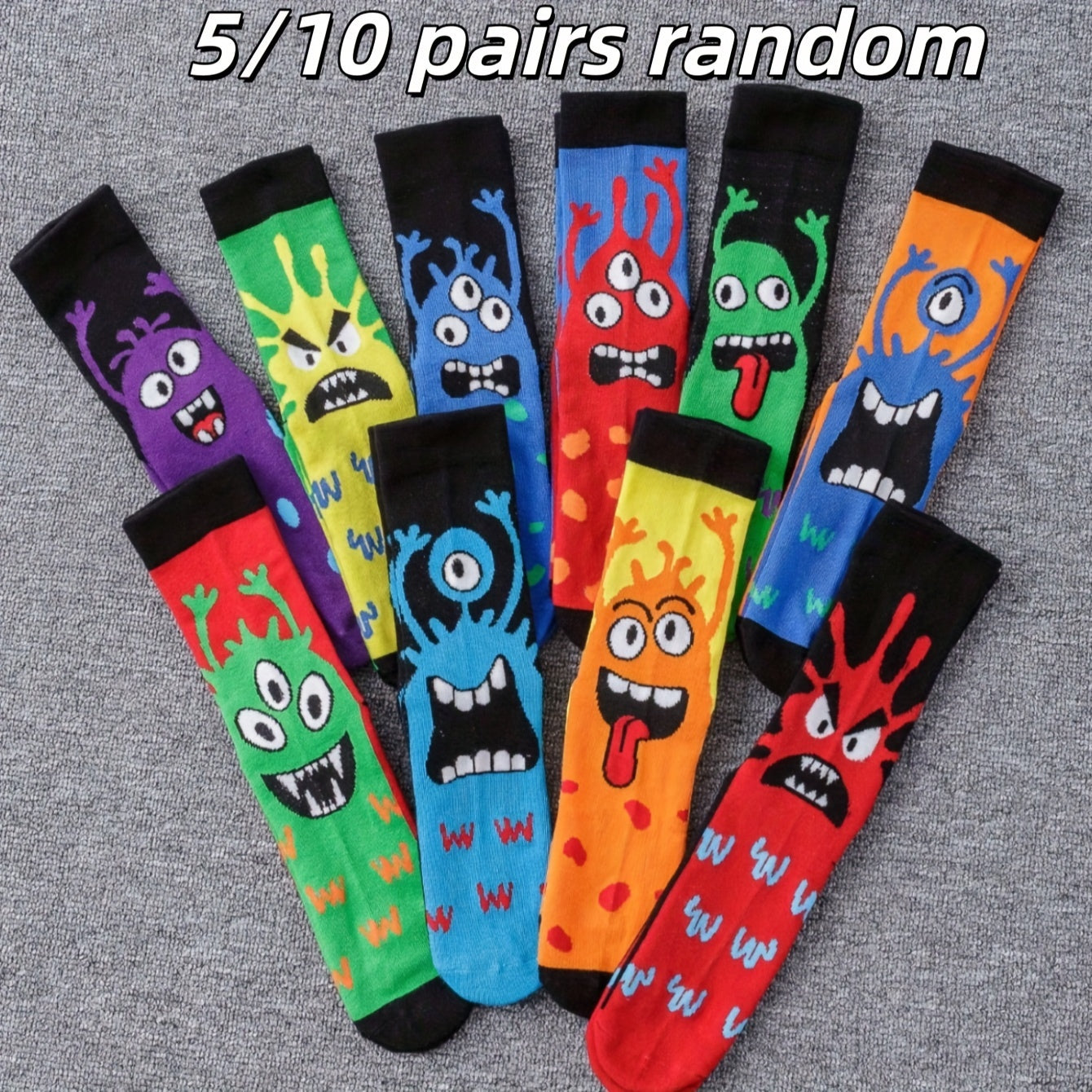 Men's and Women's Mid-Tube Socks 5-10 Pairs Cartoon Pattern Polyester All Seasons