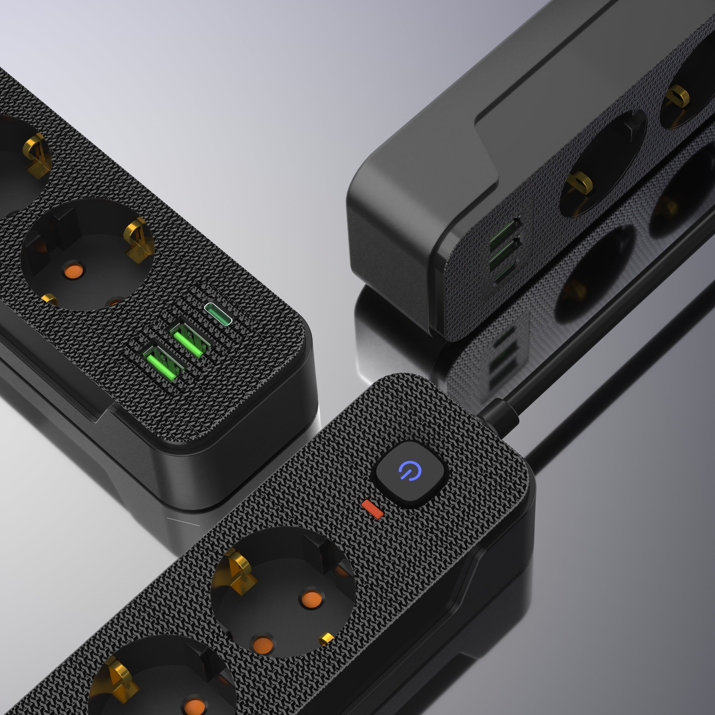 Europe Power Strip with 3/4/5 Sockets, 2m Extension Cord, Main Switch for Home Office Kitchen Garage Outdoors