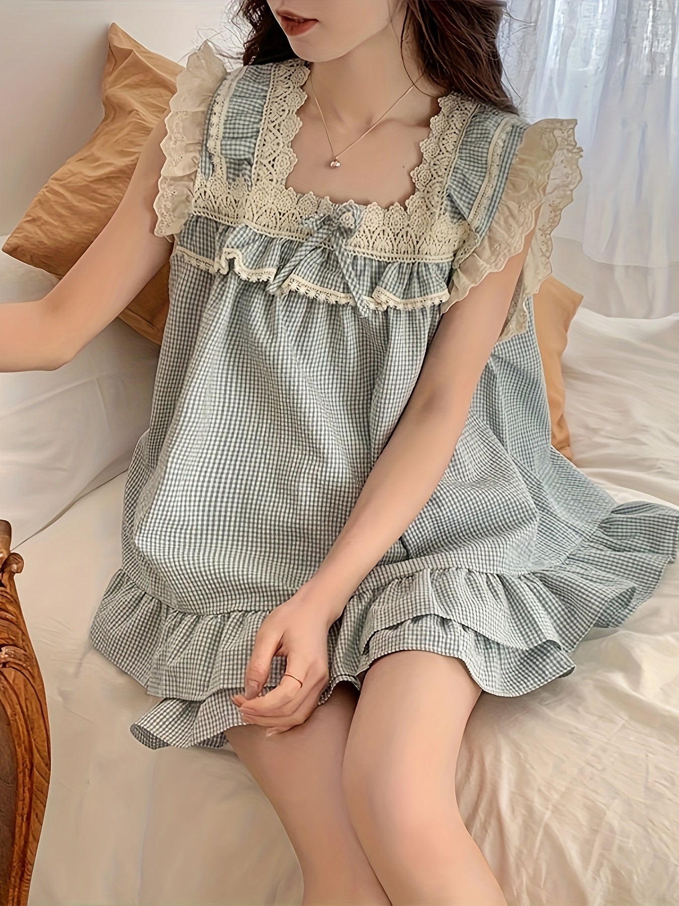 Women's Summer Pajama Set Sleeveless Plaid Short Sleeve Sleepwear for Women