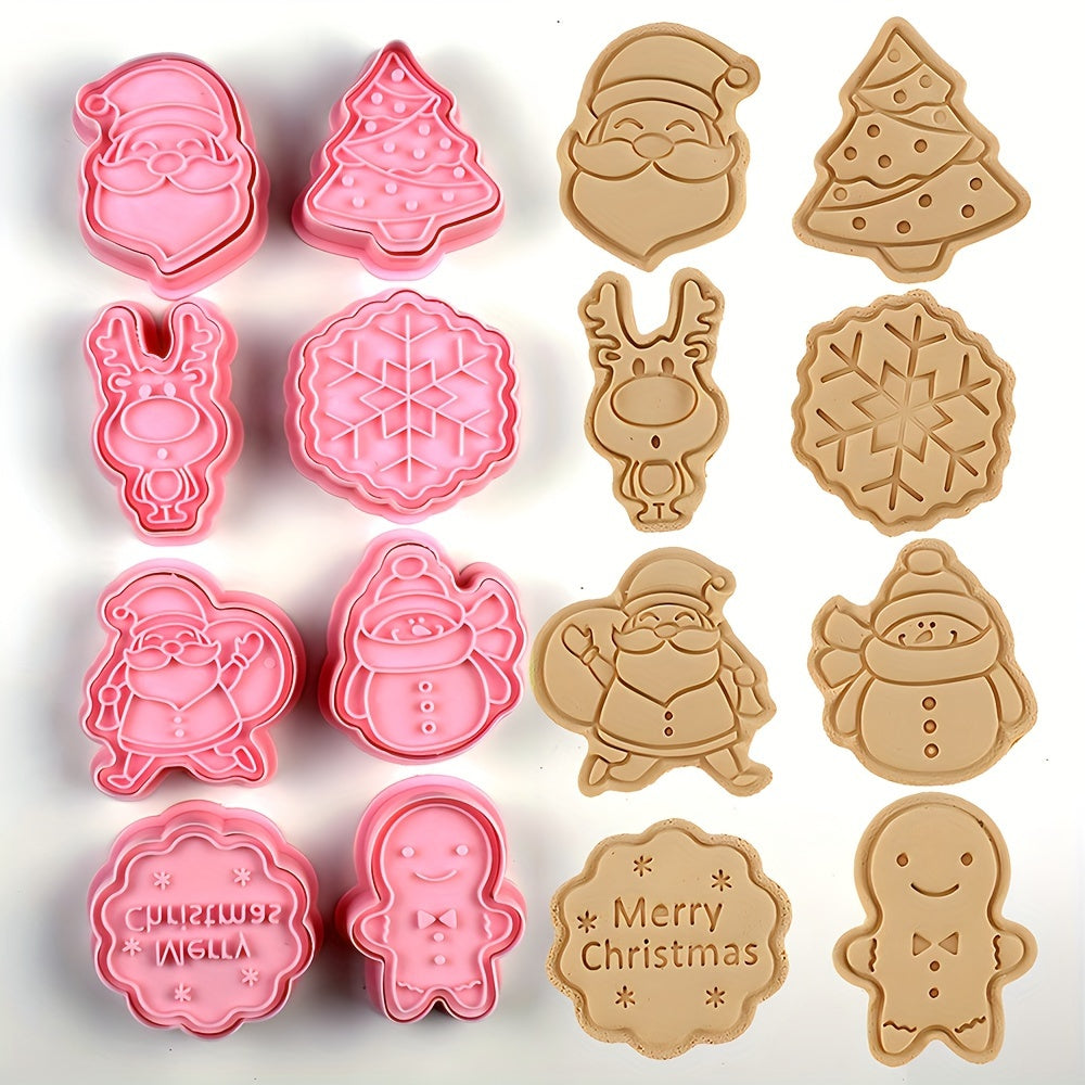 Set of 8 Christmas Cookie Stamp Tools with Snowflake Snowman Deer Santa Tree