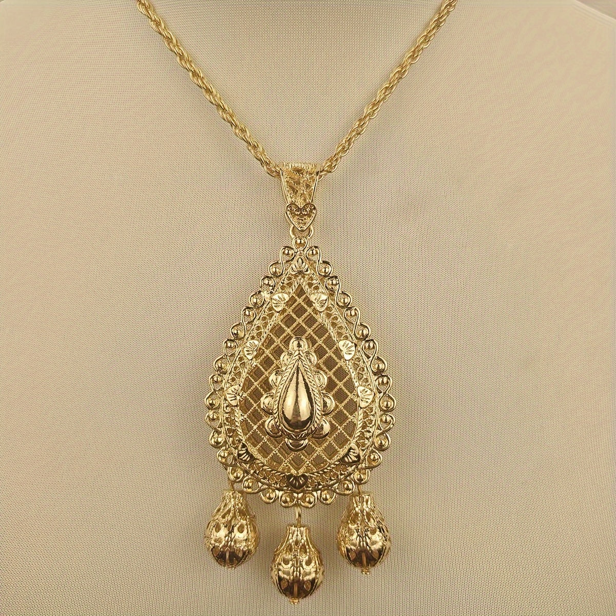 Women's Boho Chic Pendant Necklace Hollow Teardrop Metal Tassel Jewelry