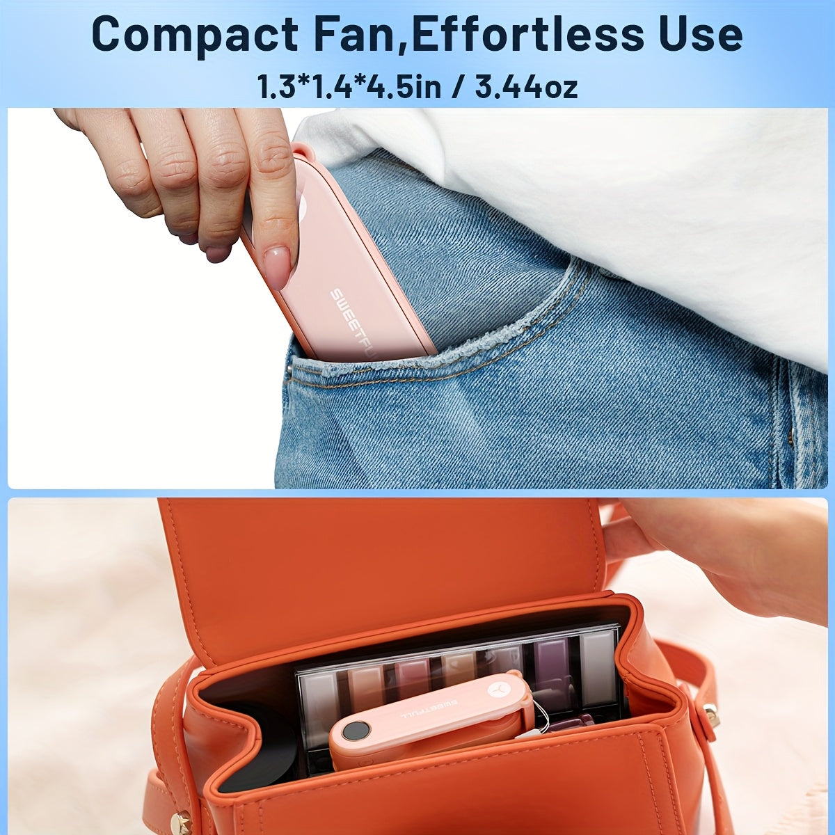 Mini Handheld USB Rechargeable Fan with LED Display and Flashlight, Portable Foldable Personal Fan